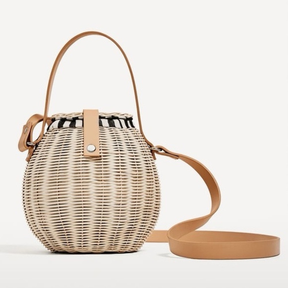 Beige Woven Basket Bag - Zara